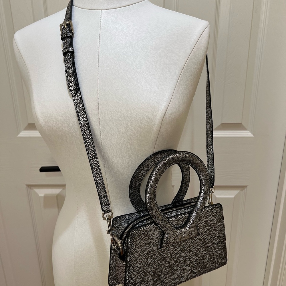 LUAR Black and Silver Textured ANA Crossbody, Clutch bag.